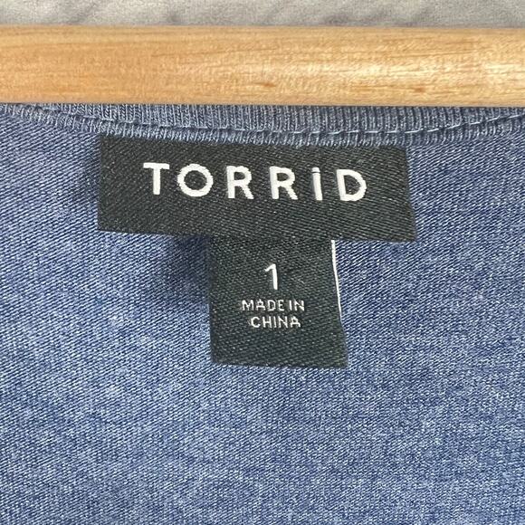 TORRID Women's 1X‎ (1) Blue Heather Half Sleeve Jersey Surplice Faux Wrap Dress - Picture 4 of 10